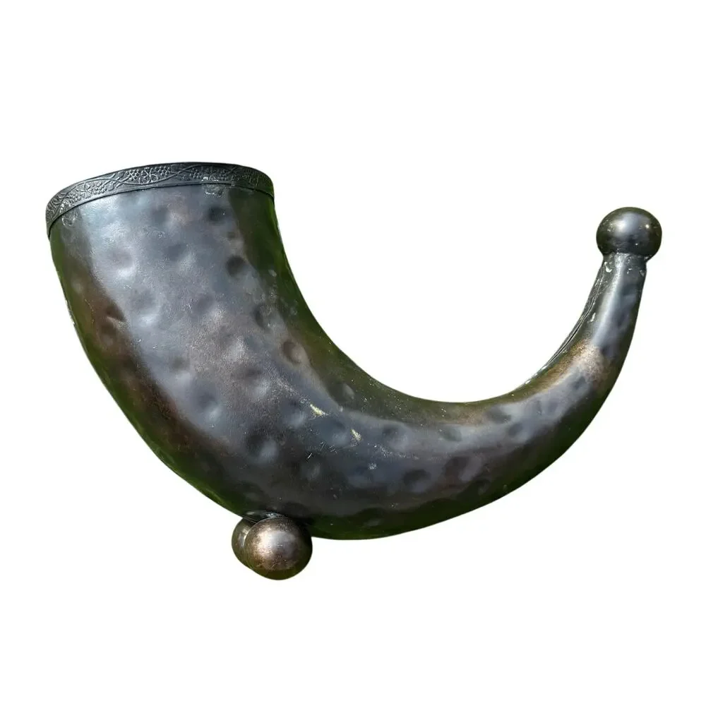 Vintage Copper Cornucopia Centerpiece Vase Grapevine Embossed Horn of Plenty